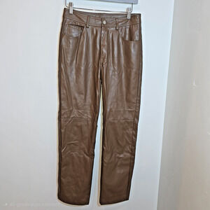 Et Clet Anthropologie Faux Leather Pants Small Dark Espresso Brown Straight Leg